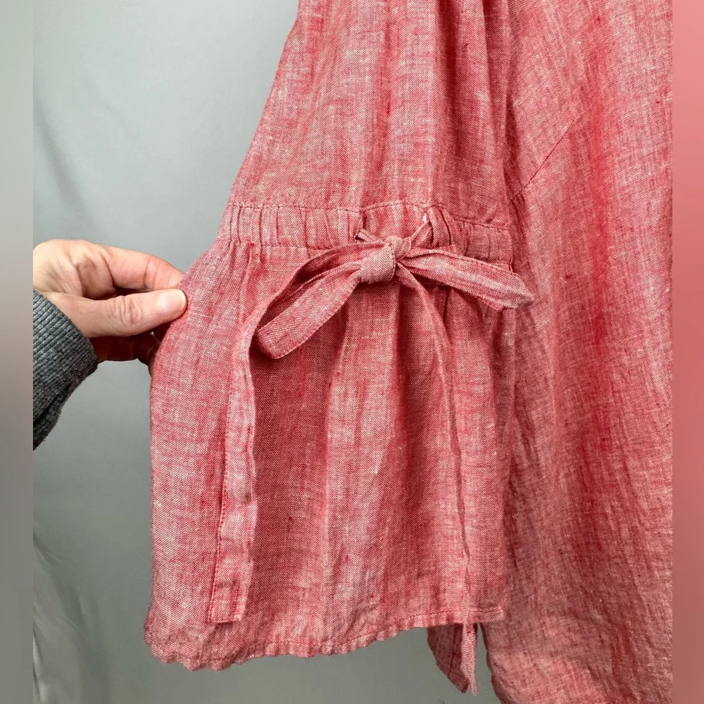 Charter Club Red Chambray Linen Tunic Blouse Bell Sleeves Size XXL Summer Spring - Picture 3 of 7